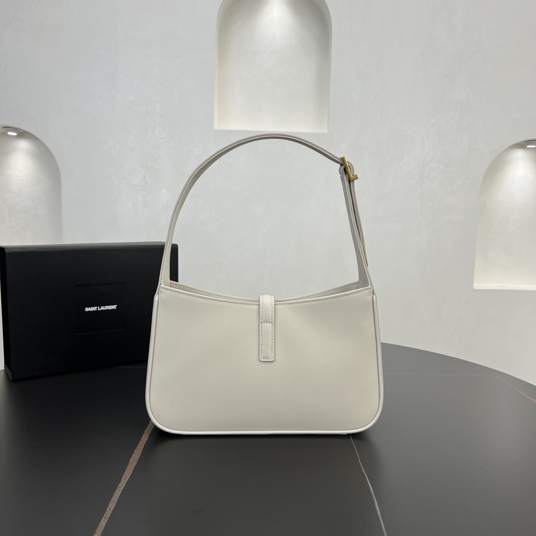 Saint Laurent LE 5 A 7 Smooth Calfskin Shoulder Bag Handbag White 657228 